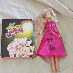 JEM Blonde Doll in Bright Pink Dress with Black Accents - JEM